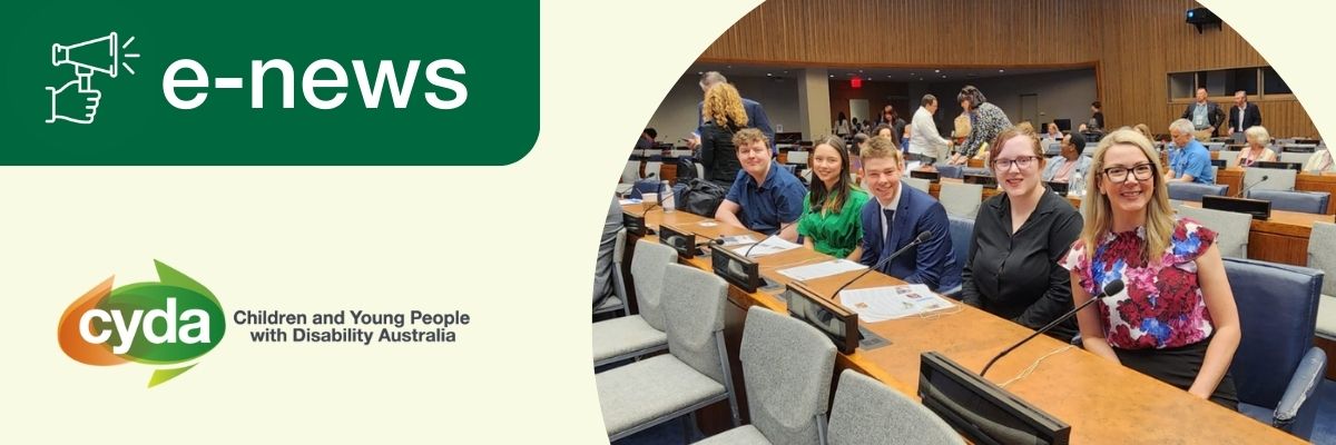 e-news banner with an image of CEO and four young people sitting at a conference.