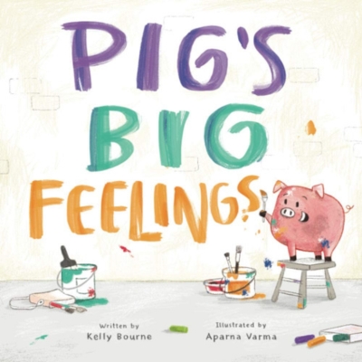 This cover shows a pig on a stool on the right-hand side of a pale cover. The pig is holding a paintbrush, and the image includes drawings of painting materials. Text on the cover includes the title and authors.