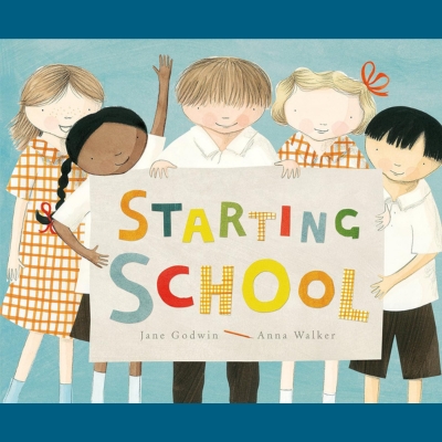 This book cover shows five young people in school uniform holding a sign that shows the text for the title.