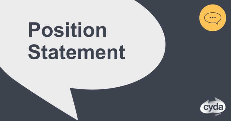 Dark grey text on a white speech bubble reads: "Position Statement."