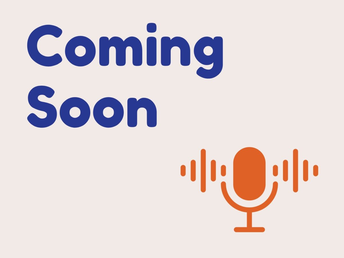 Text reads: Coming Soon. An orange icon of a microphone sits below.