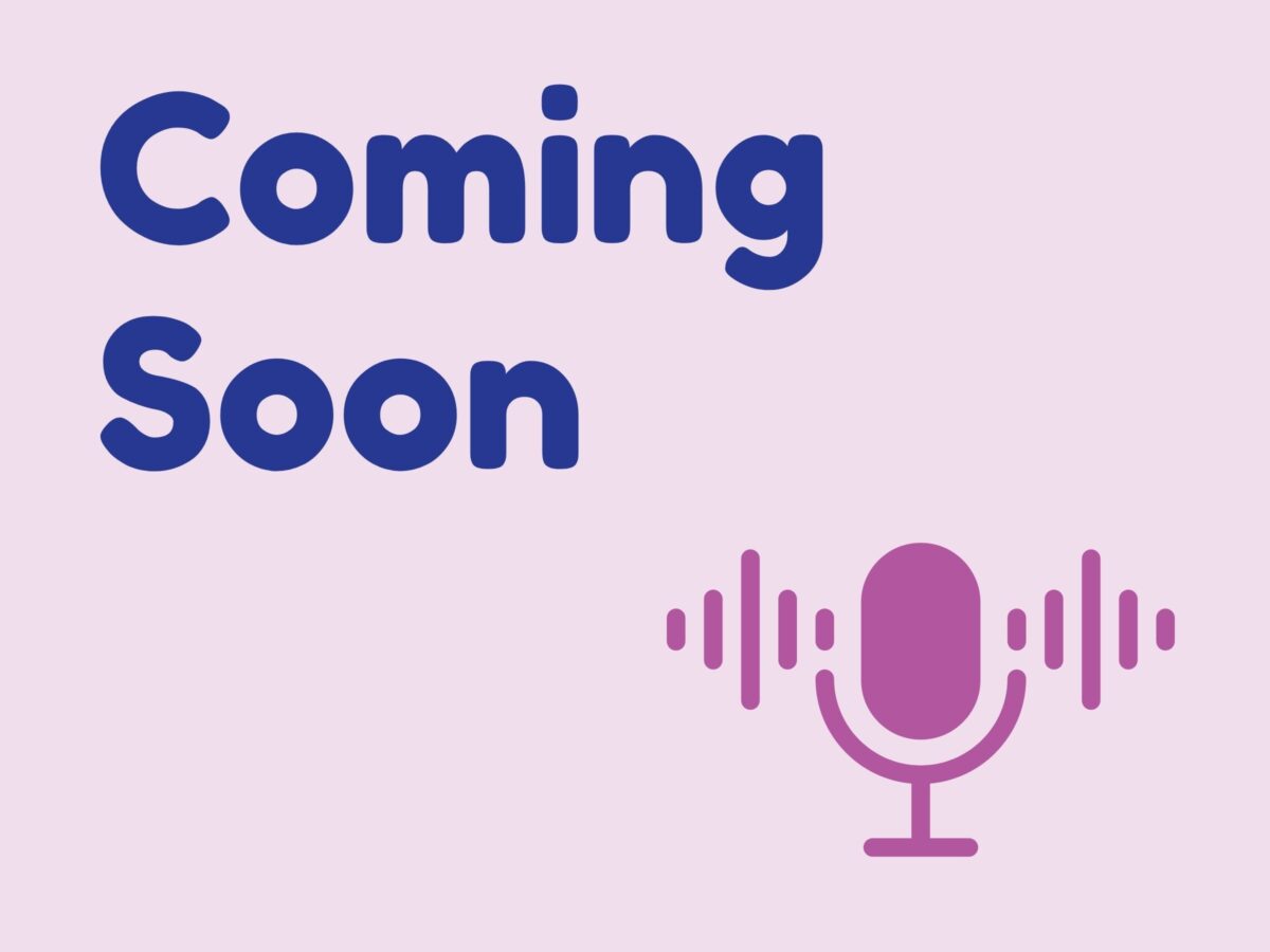 Text reads: Coming Soon. A purple icon of a microphone sits below.