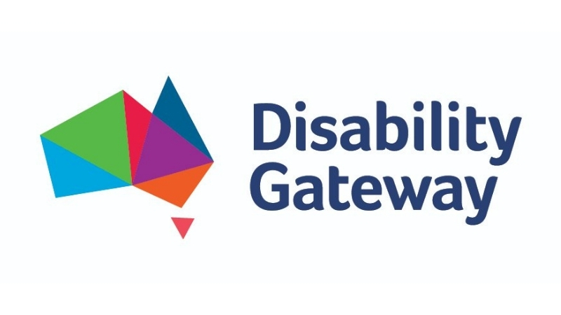 Logo for Disability Gateway featuring a multi-coloured, geometric map of Australia.