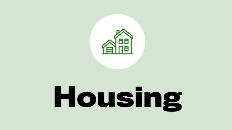 Graphic with the word "Housing" under an icon of a house.