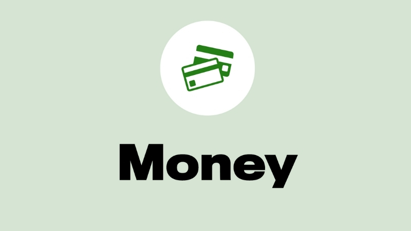 Graphic with the word "Money" under an icon of two credit cards.