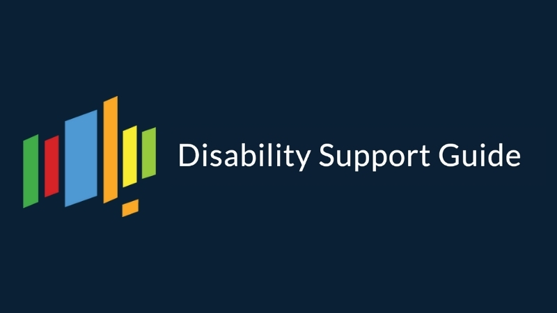 Logo for the Disability Support Guide featuring multicoloured vertical lines in the shape of Australia.
